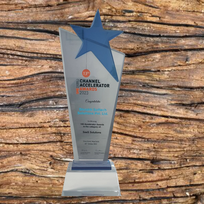 Shrishti Softech Solutions Pvt. Ltd. was recognized with the 13th Channel Accelerator Award 2023 in the SaaS Solutions category at Eros Hotel, New Delhi.