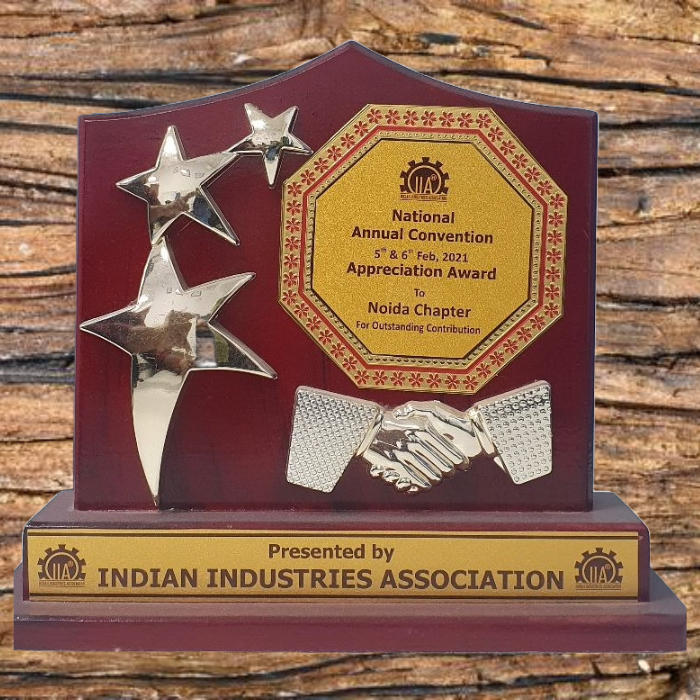 Appreciation Award presented to the Noida Chapter by Indian Industries Association for outstanding contribution at the National Annual Convention, Feb 2021.