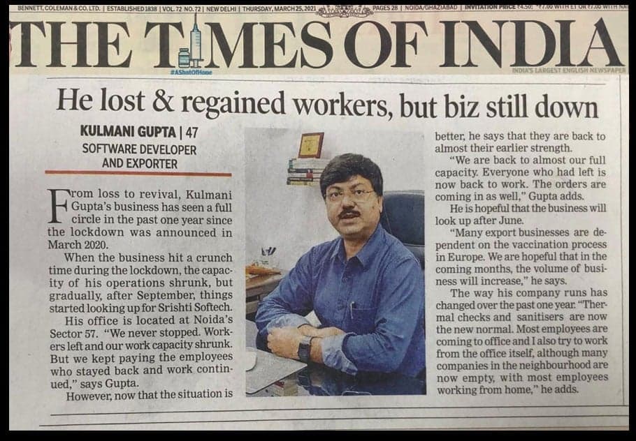 Kulmani Gupta Featured in Times of India